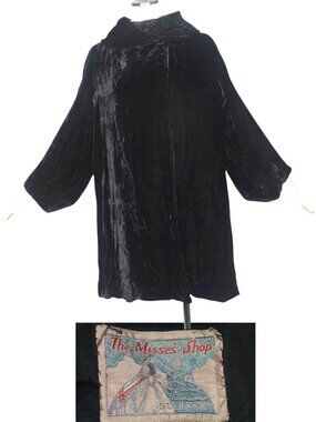 Vintage 1930s Bullock's Misses Shop Black Crushed Velvet Cape Coat M L As Is